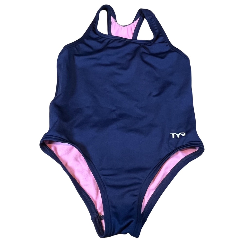 TYR Girls Navy Durafast Elite Solid Maxfit One Piece Swimsuit Size 6/6X MGS07Y